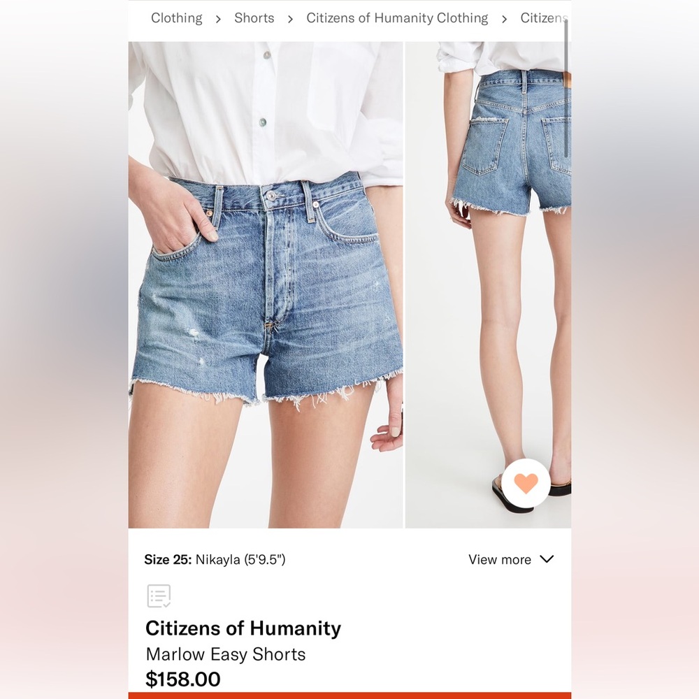 Citizens of Humanity Marlow Easy Denim Shorts Size 28 (altered)